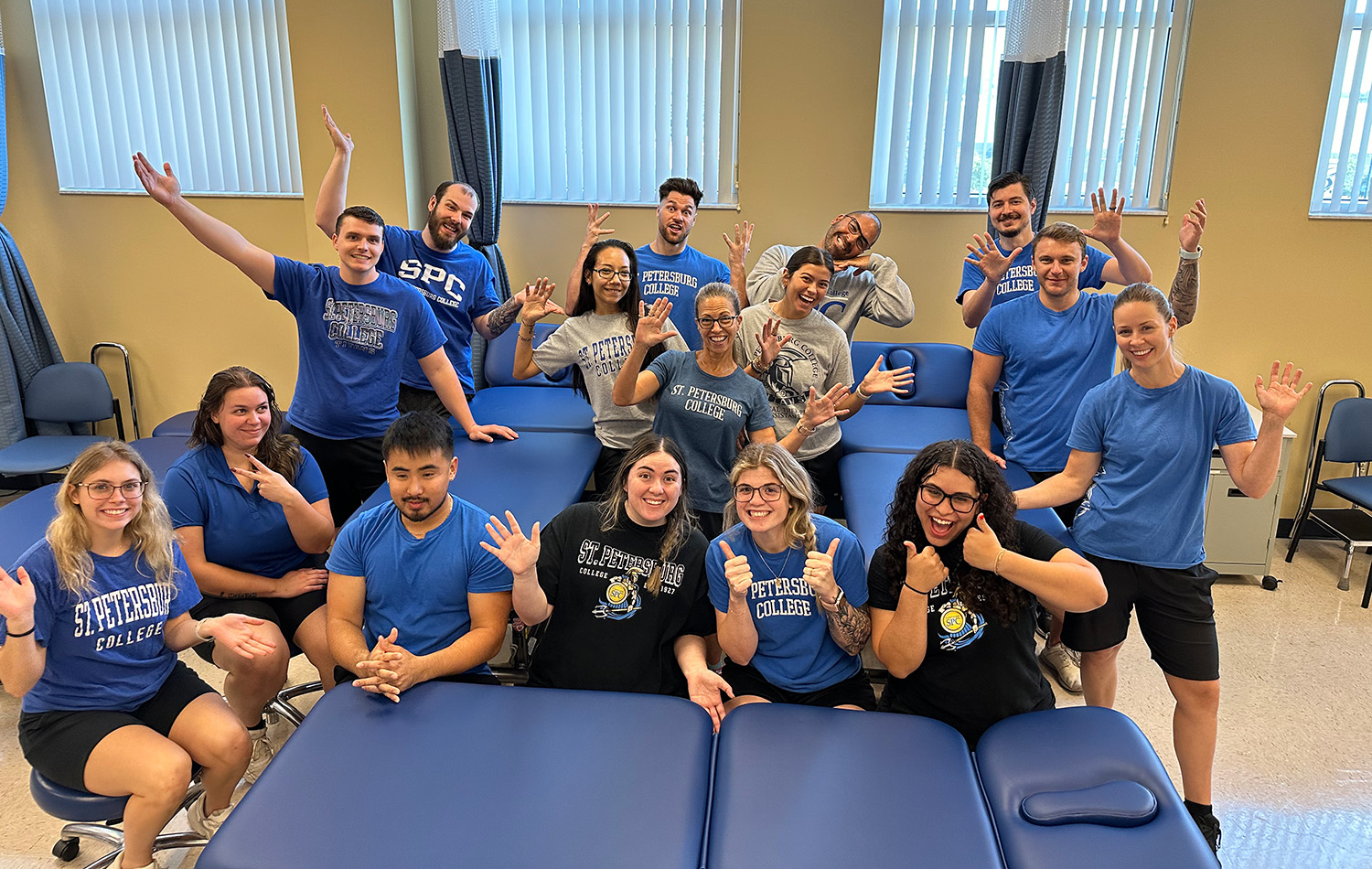 group of physical therapy students celebrating their new tables courtesy fo the SPC Titan Fund