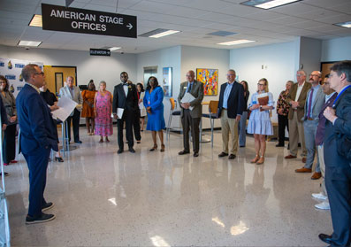 a group from SPC and guests meeting in lobby